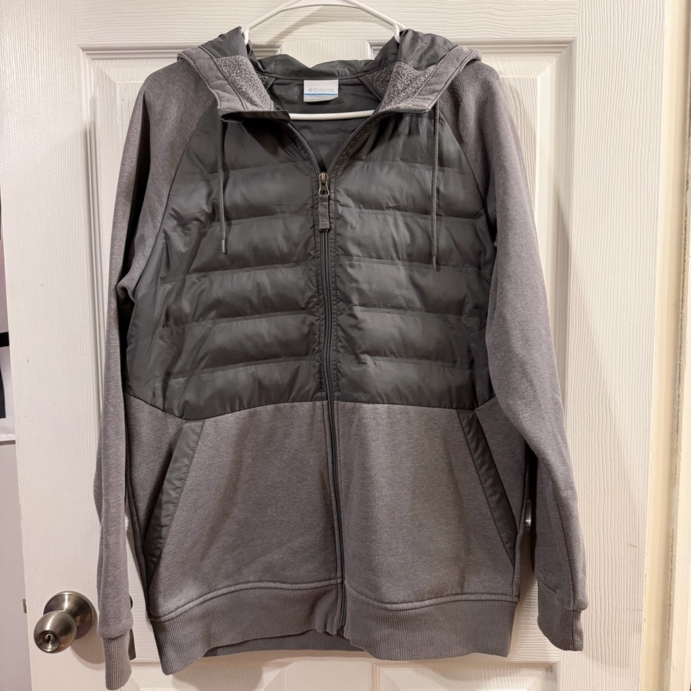 Columbia Men’s Charcoal Full-Zip Hooded Jacket with Puffer Chest Panel